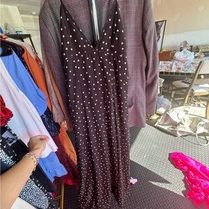 Zara Brown Long Sleeve Plunge Sundress